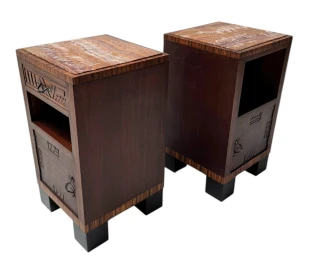 Two Art Deco Nightstands or Bedside Tables with Multi-Colored Marble Tops, 1930s